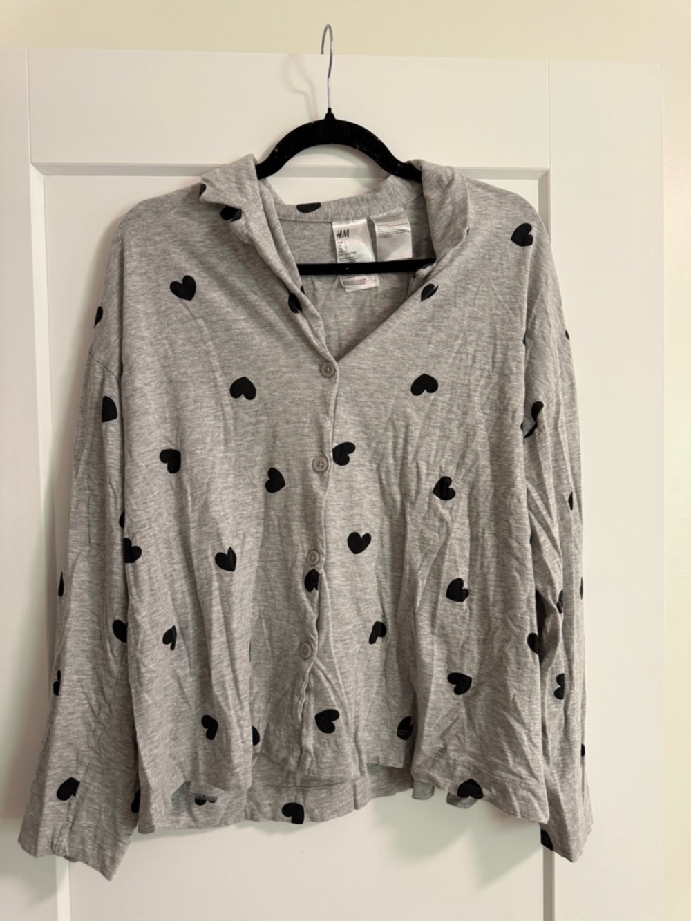 H&M Light Gray Heart-Print Matching PJ set